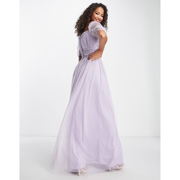 Anaya Bridesmaid puff sleeve maxi dress in lilac Size 6 Tulle - Picture 2 of 4